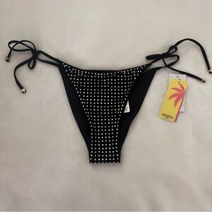GUESS Black Tie-Side Bikini Bottom with Silver Studs Sz Sm NWT